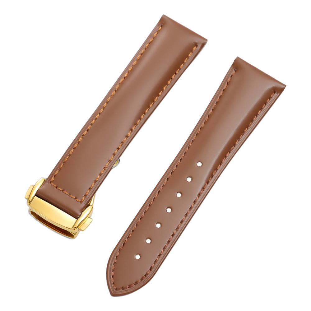 19mm 20mm 21mm 22mm Polished Cowhide Straps for Omega Seamaster Speedmaster Folding Buckle Waterproof Brown Leather Watch Band