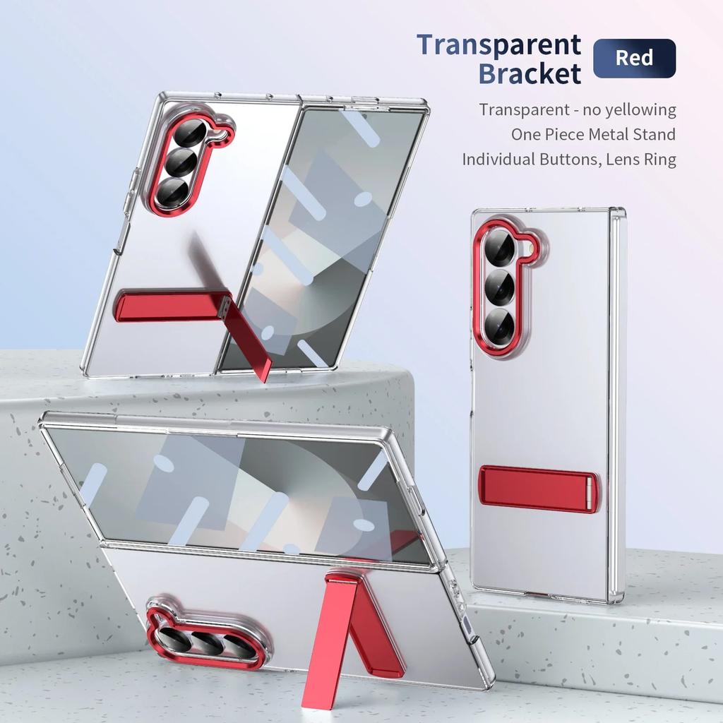 Hochwertige High-Definition Transparente Handyhülle für Samsung Galaxy Z Fold 7 6 5 4 Metallhalter Stoßfeste Schutz-Rückabdeckung