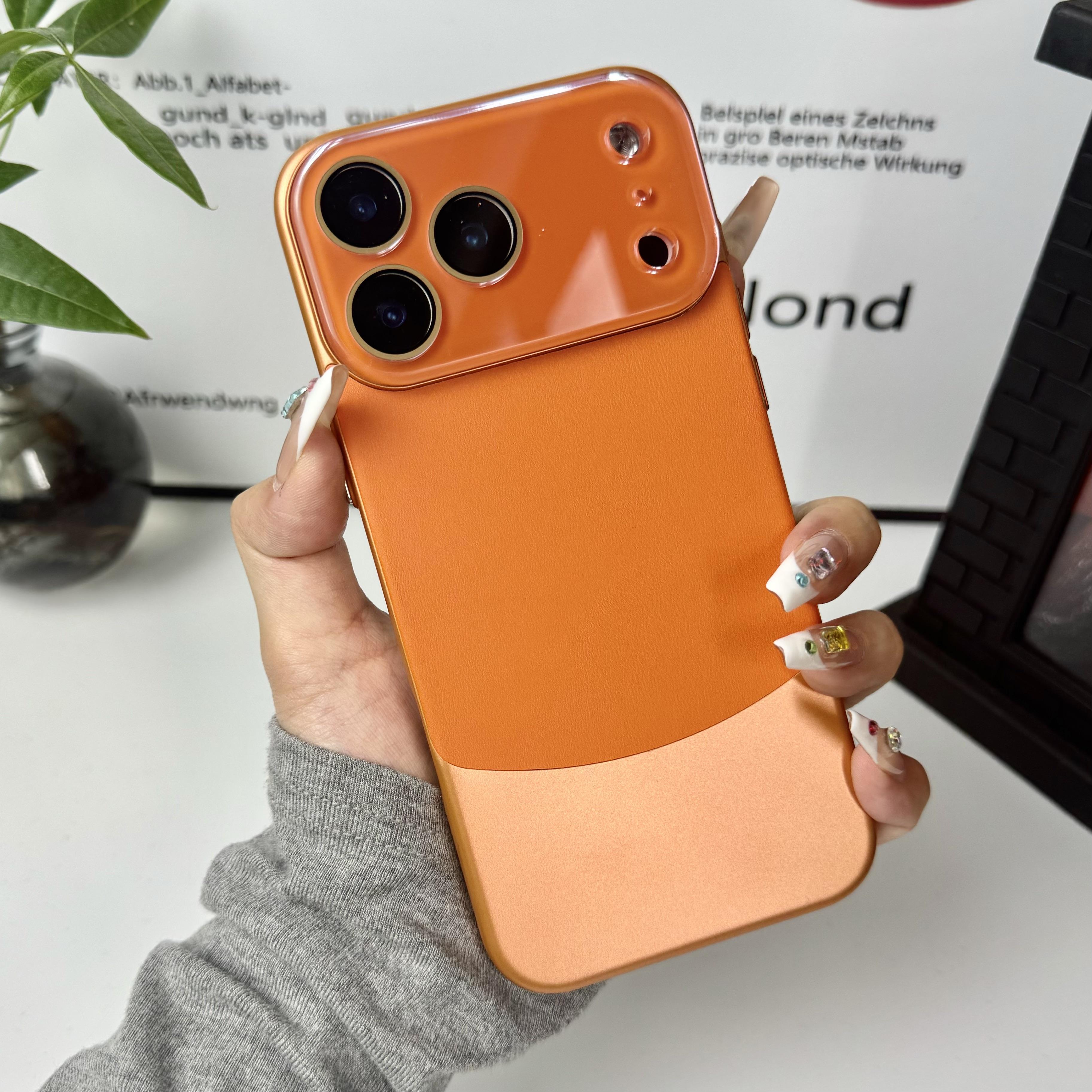 

Luxury Crystal Lens Protect Case For iPhone Air 17 16 15 14 13 12 11 Pro Max Plus Splicing Leather Texture Rugged PC Armor Cover iPhone 15 Pro Max помаранчевий
