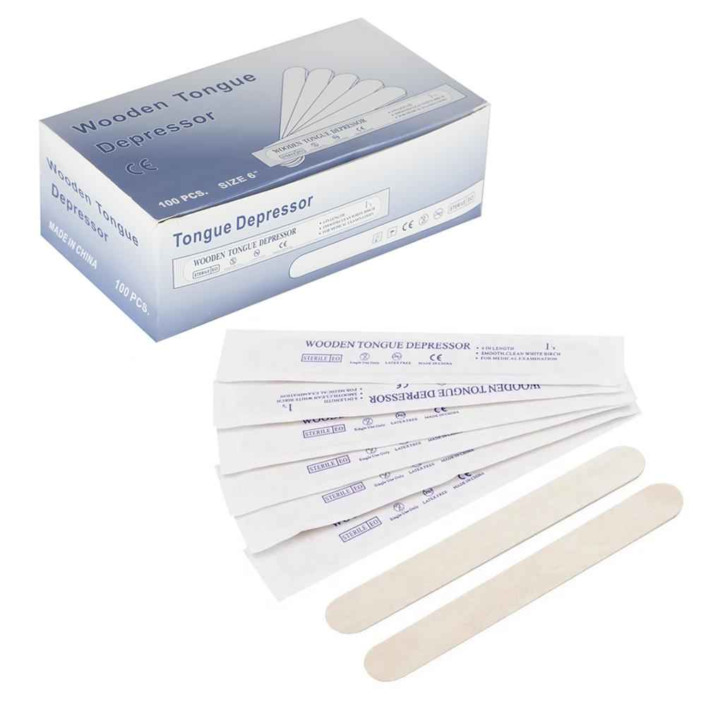 DM 100PCS Disposable Tongue Depressor Wooden Tattoo Waxing Stick Individual Paper Pack Hair Removal Sticks Tattoo Supplies