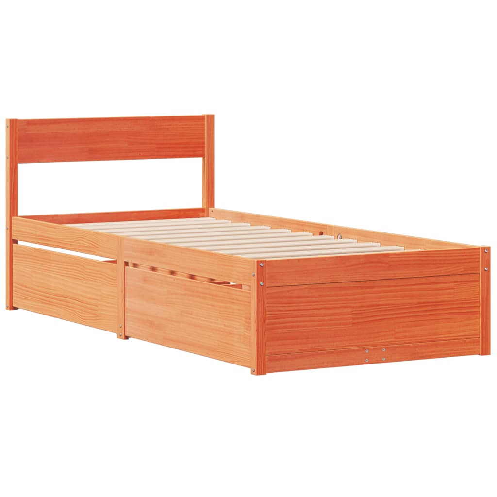 Bed with Drawers and Mattress Wax Brown 100x200 Cm Solid Wood