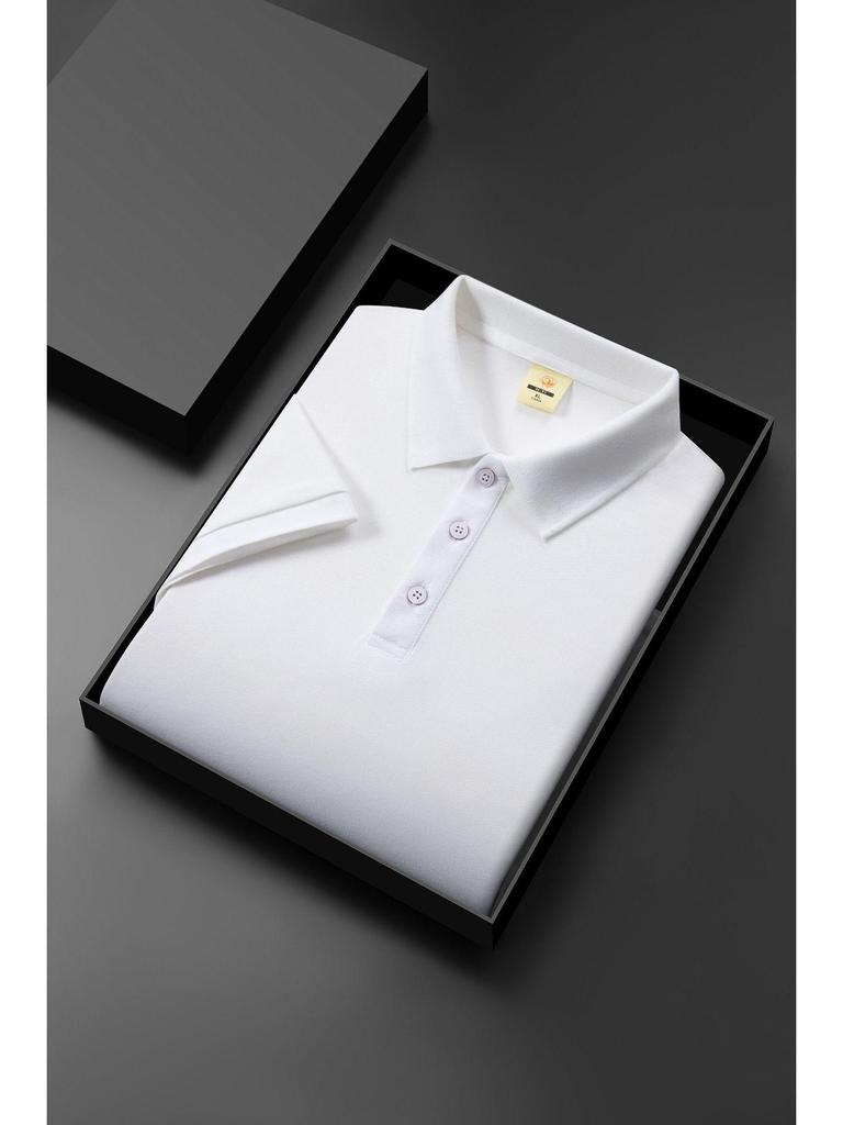 2024 Men's Summer Ice Silk Polo Shirt, Short Sleeve, Solid Color, Cool & Casual Style