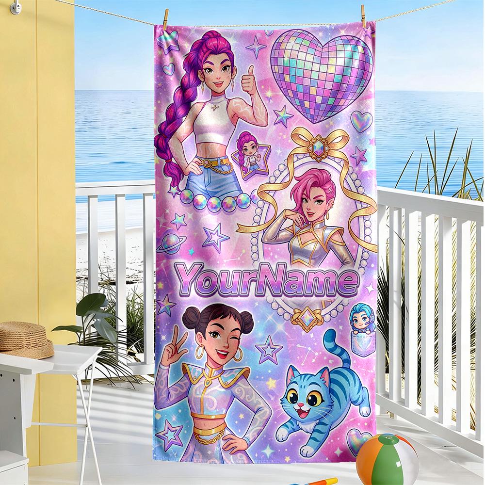 Demon Hunter Girls Personalized Text Beach Towel Super Soft Microfiber Quickdry Fabric Suitable for Sports Travel Swimming Yoga Bathroom Beach And Poo