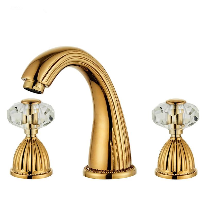 Tuqiu Gold Bathroom Faucet Widespread Sink Tap Brass Antique Basin Faucet Black Lavotory Faucet 3 Hole Hot & Cold Water Tap