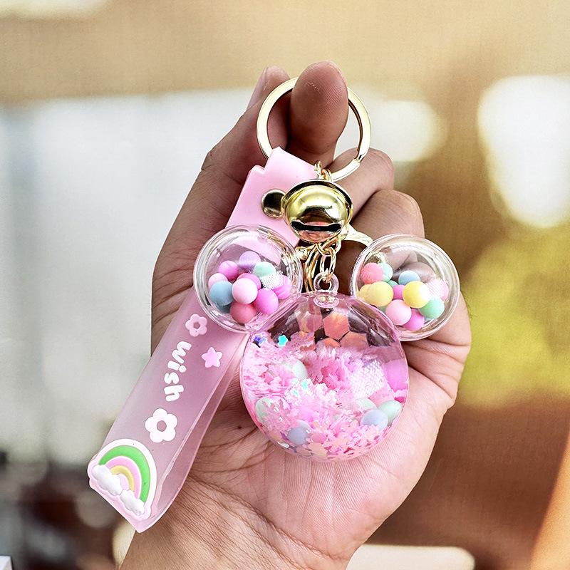 Cartoon Mickey Head Candy Quicksand Keychain Women'S Exquisite Cute School Bag Pendant Couple Bag Keychain