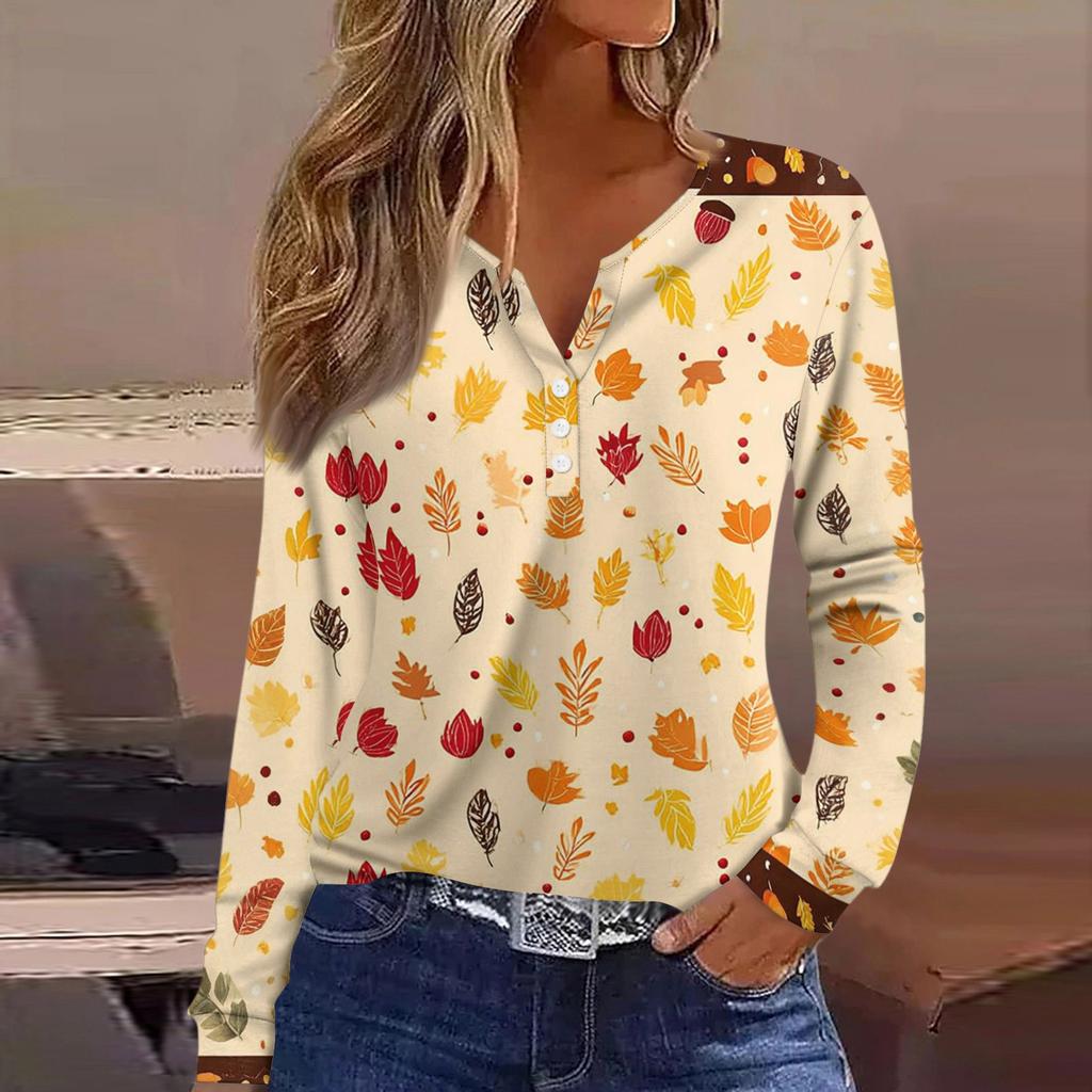 Dámské tričko Tričko Knoflíček Dlouhý rukáv Denní víkendová móda Basic Top s výstřihem do V