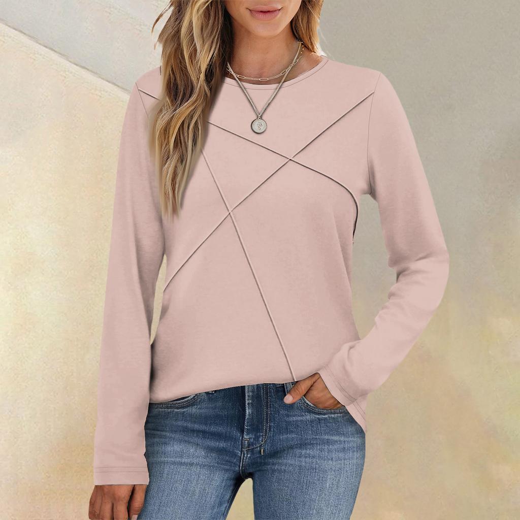 Fashionable Women's Long-sleeved Round Neck Casual  Pleated Loose Top