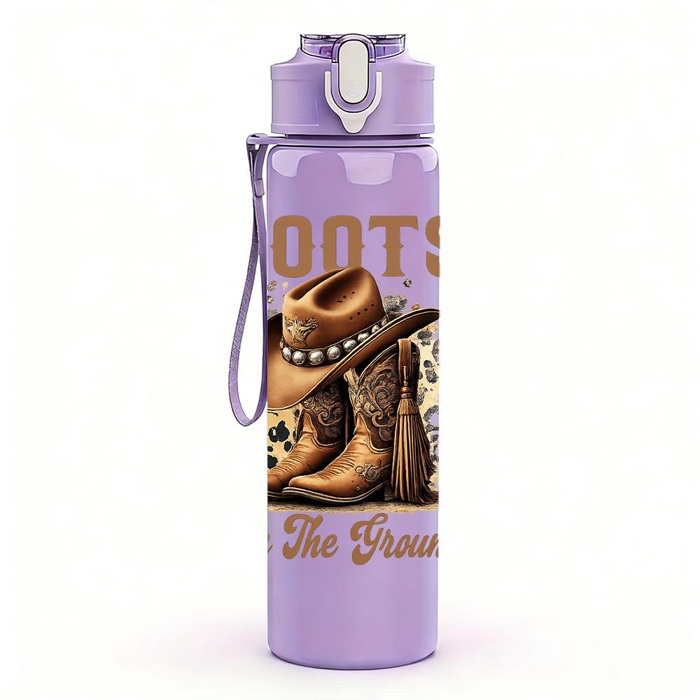 1PC Western Boot Sentimental Phrase 750ml Color Plastic Water Bottle Leakproof Flip Straw Lid For Sports Office Home Use