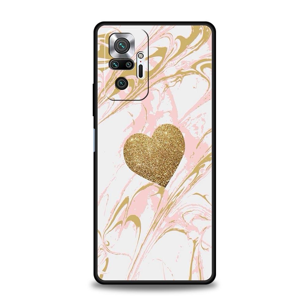 Phone Case For Xiaomi Redmi Note 14 13 12 5G 11 10 Pro Plus 4G 9S 9 14C 13C 12C 10C 9C 9A Soft TPU Cover Gold Rose Love Heart