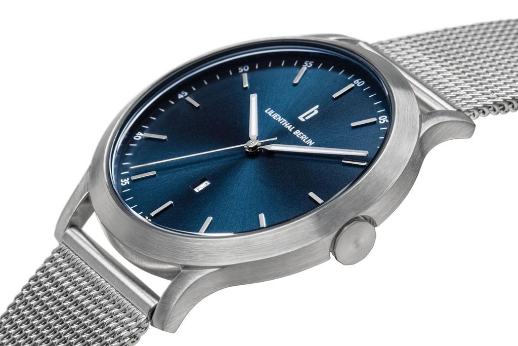 Lilianthal Berlin Blue Watch with Date Made in Men's Display, Germany, H01-101-B023AB