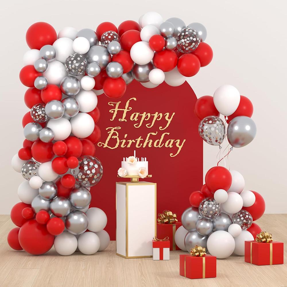 Weiß Rote Luftballons Girlande Metall Silber Konfetti Luftballonbogen Set Weihnachten Geburtstagsparty Hochzeit Babyparty Dekoration Globos