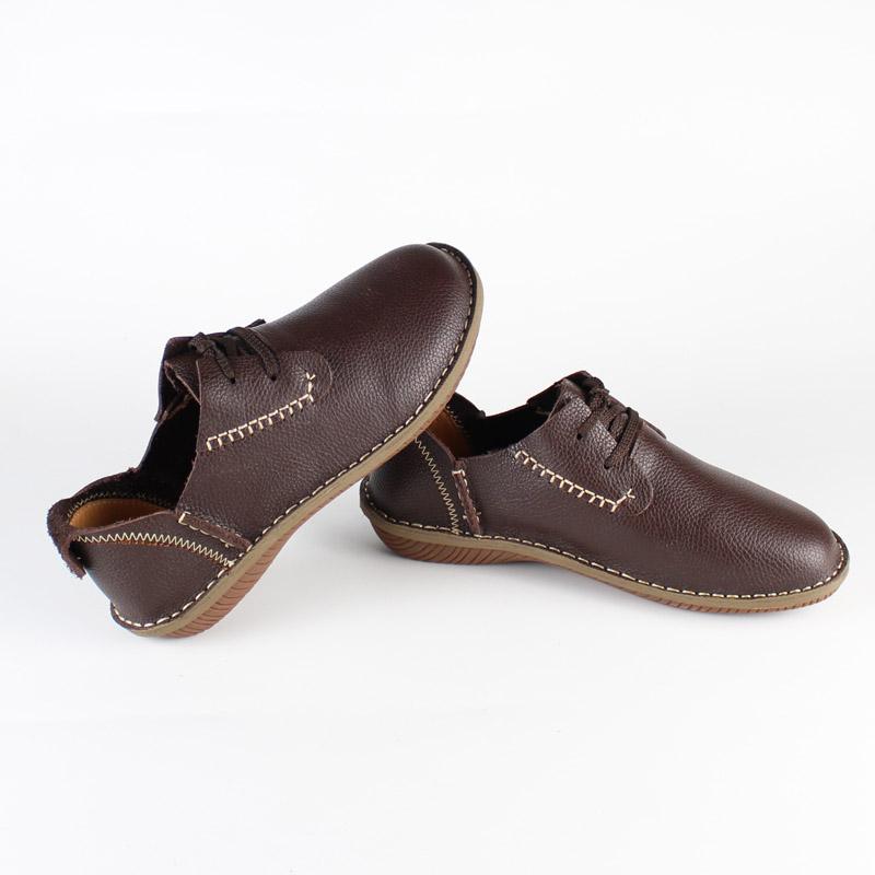 Fashion Retro Cowhide Flat Sole Women's Boots Casual Shoes Natural Genuine Leather Shoes Manual Sewing