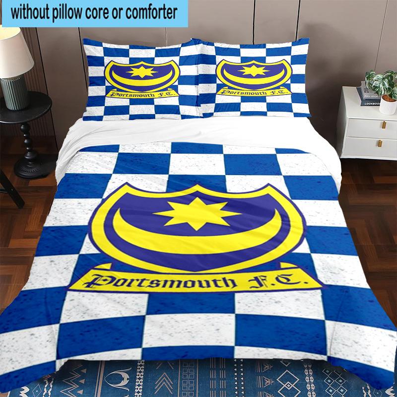 3pcs Portsmouth F.C Printed Bedding Set Duvet Cover Closure Includes 1 Duvet Cover & 2 Pillowcases Bedding Sets Home Decor Gifts