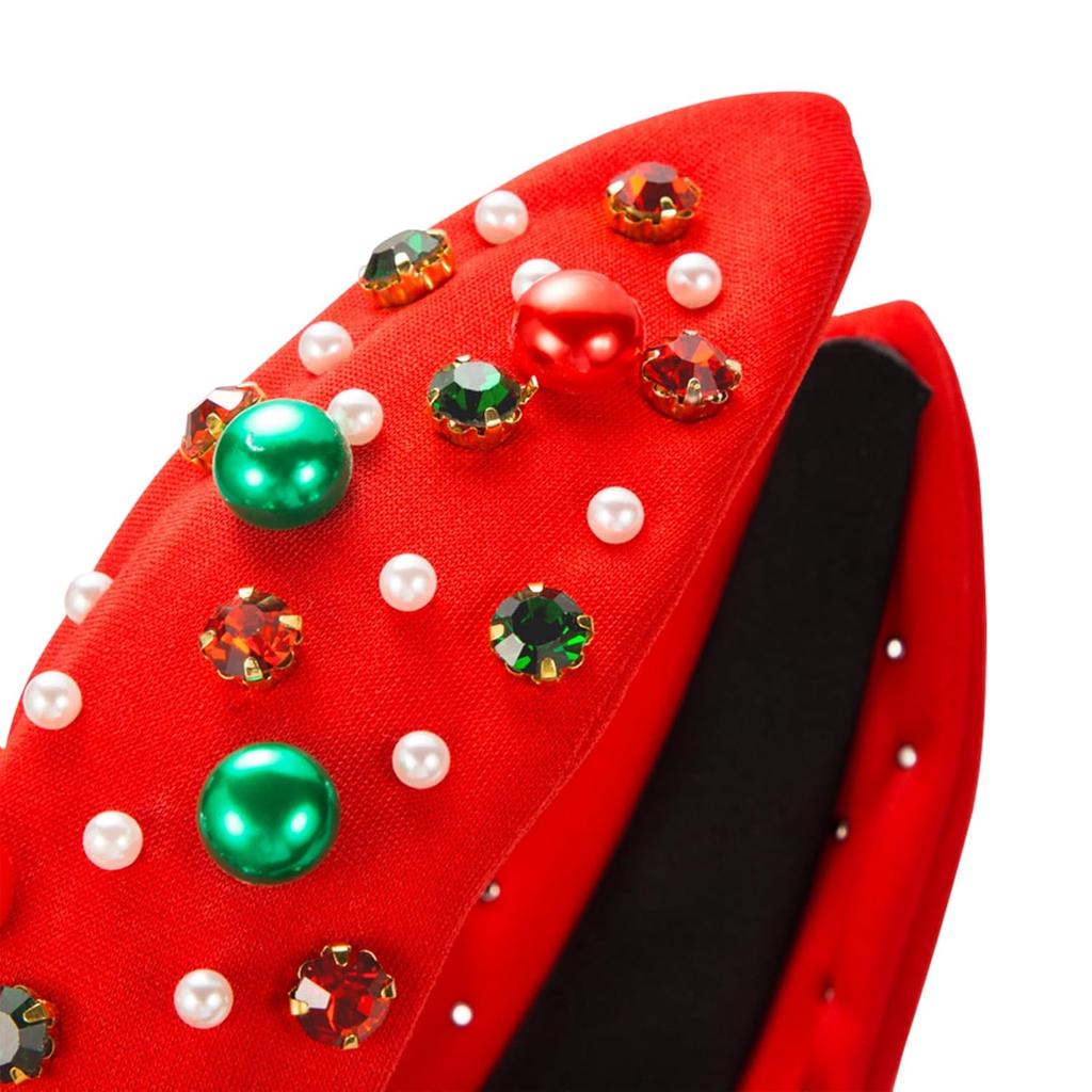 Jeweled Headband with Embellished Crystals and Pearls Knotted Headband Xmas Gift For Girls Christmas Headband Accessories