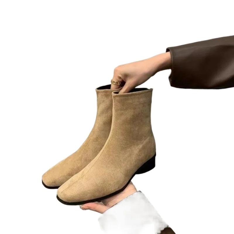 

Мода 2024 года, высококачественная женская обувь, женские ботильоны, модные современные ботинки с застежкой-молнией сзади, женские новые туфли с квадратным носком для женщин 35 абрикосовый