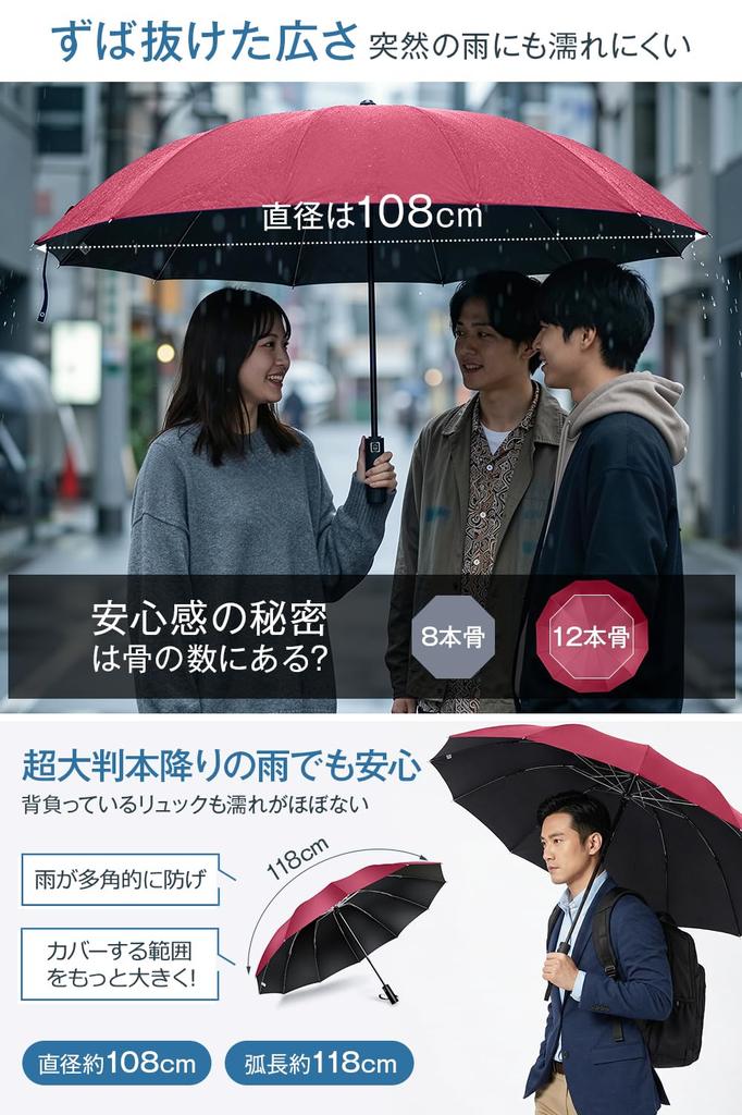 Large Size 12 Folding Automatic Opening and Reverse Folding Teflon Folding Heat UV Rain and Sun Rain and Typhoon Heavy Rain and Day Gift Extra -