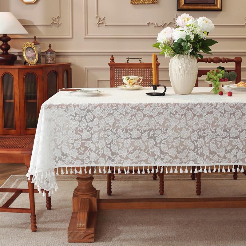 French Lace Romantic White Hollow Flower Tablecloth Tablecloth Tablecloth Wedding Decoration 90x90CM