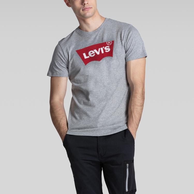 Levis Letter Logo Loose Fit Crew Neck T-Shirt Men Tops Gray 17783-0138