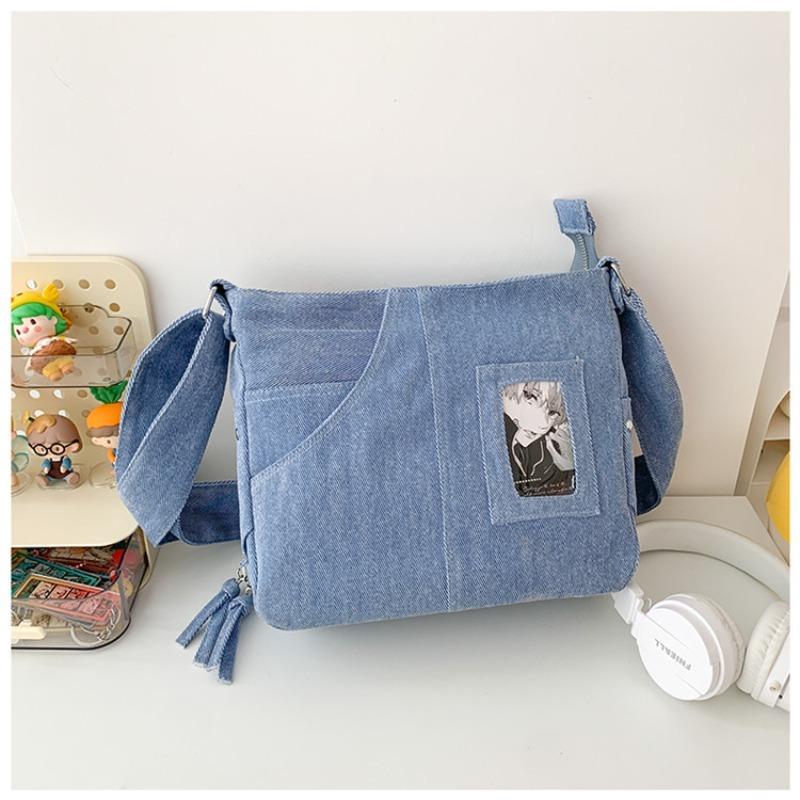 Süße Denim Ita Bag Damenmode Umhängetasche Harajuku Mädchen Transparente Umhängetasche Dame DIY Abzeichen Umhängetasche Handtasche
