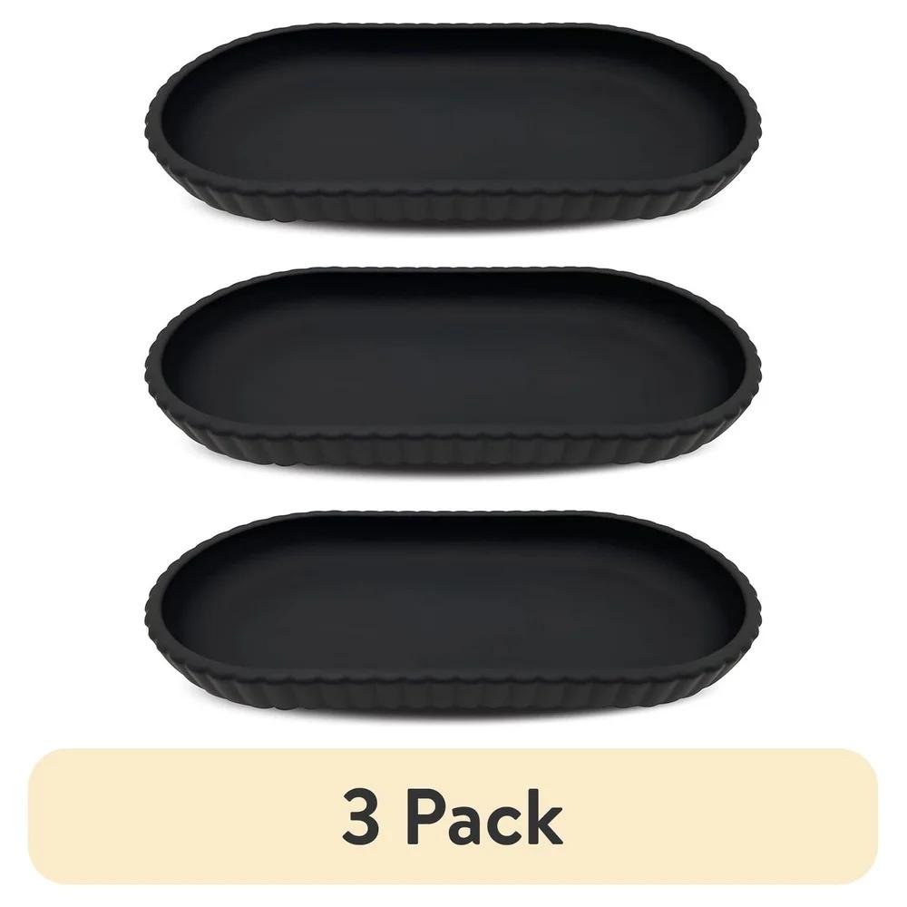 3 Pack Rubberized Plastic Ribbed Bathroom Tray Durable Organizer Soap Jewelry Makeup Accessories Storage