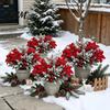 Christmas Yard Landscaping 17Pcs Poinsettia Stems, Artificial Red with Frosted Pine Branches Front Door Greeting Flowers Berries, Faux Winter