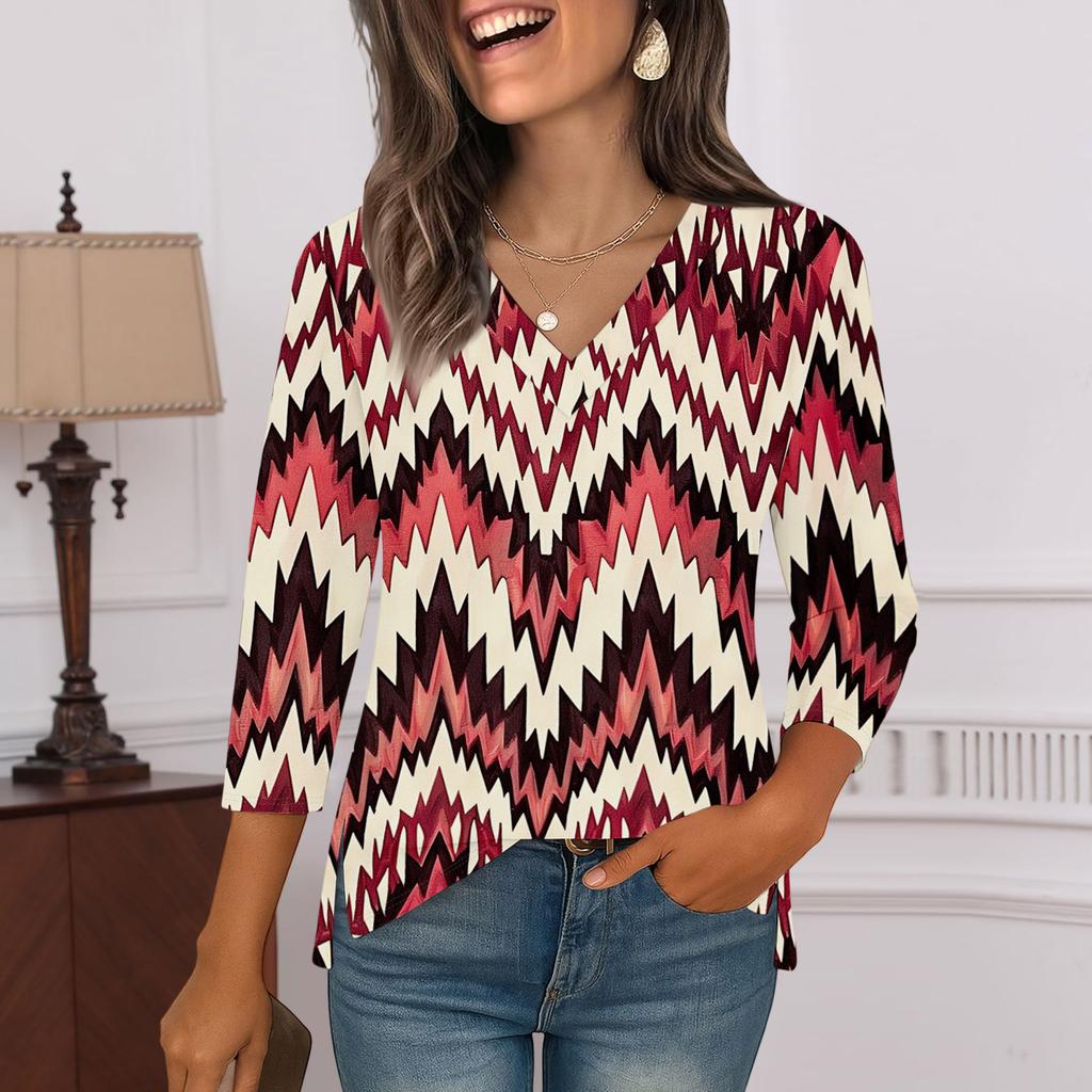 3/4 Sleeve Shirts For Women  Print Graphic Tees Blouses Casual Plus Size Basic Tops Pullover