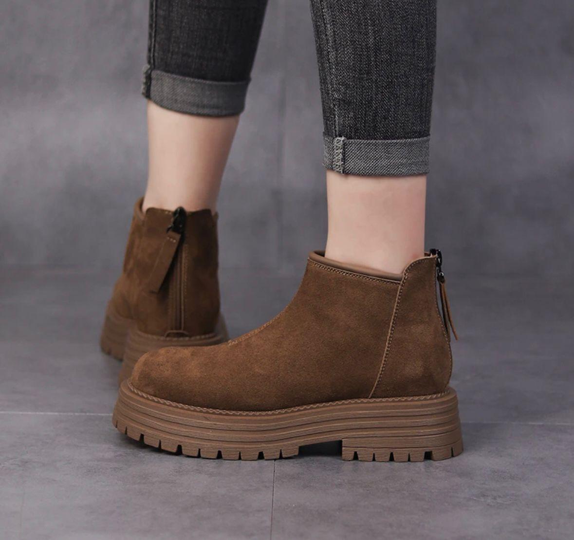 

Короткие флисовые ботинки Martin, зимние ботинки Frosted Snow, женские британские ботинки Chelsea, винтаж 2024, толстая подошва 40