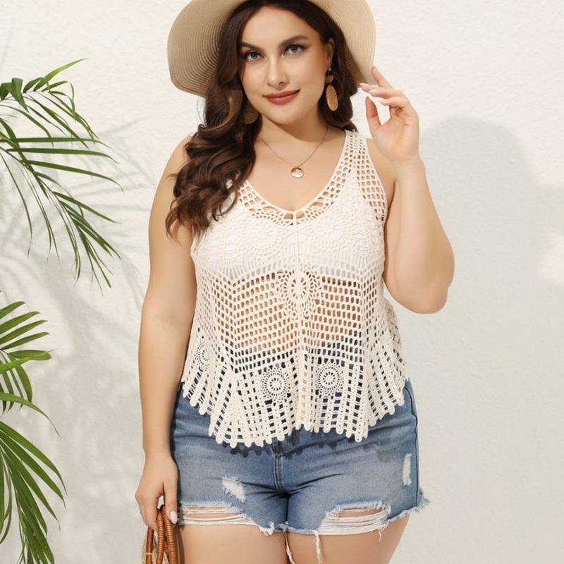 

Женские пляжные накидки с V-образным вырезом, туники, топы, кружевные рубашки one size бежевый