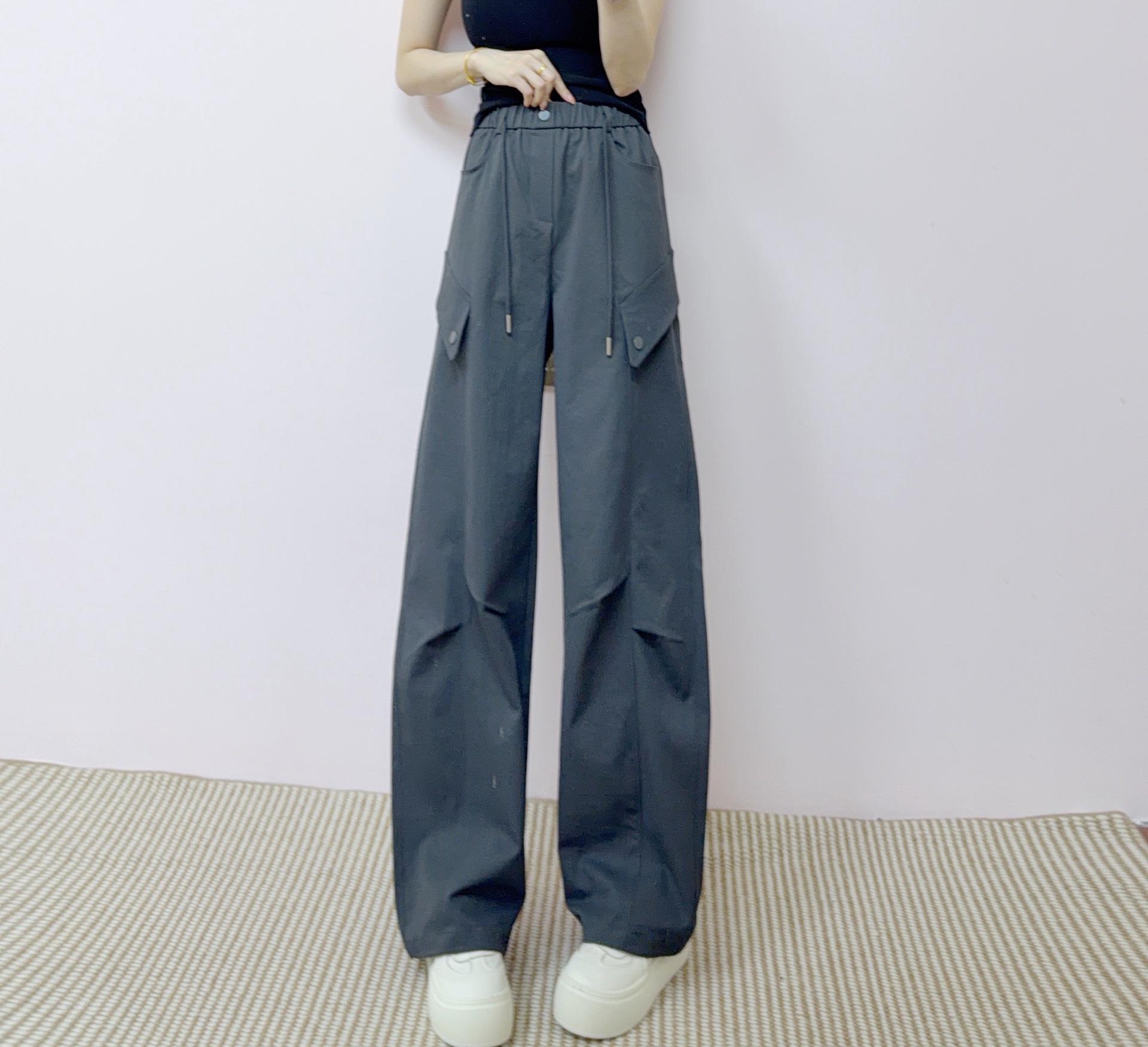 

2026 Spring/Summer Soft High-Waisted Wide-Leg Cargo Pants 32 (140-150 lbs) темно-серого