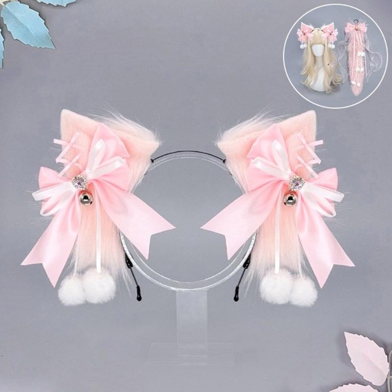 Wolf Ear Headband Wolf Tail Costume Furry Ear Headband Furry Tail Halloween Cosplay Accessories for Women Masquerade