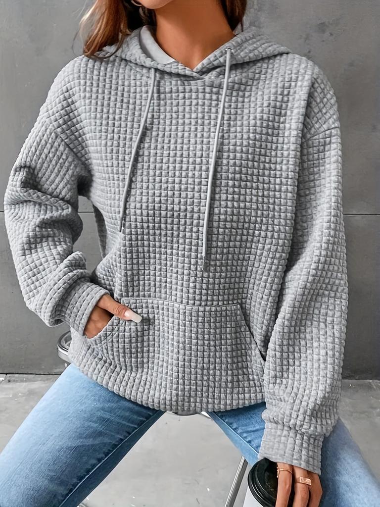 Fall Winter Women's Clothing New Small Check Pocket Long Sleeve Solid Color Top Sweatshirt for Women
