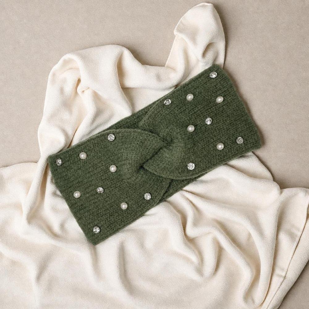 Rhinestone Pearl Decor Winter Pearl Headband Multiple Colors Elastic Ear Warmer Winter
