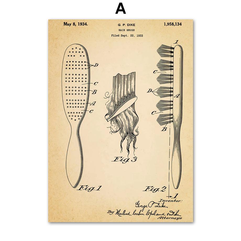 Hairdresser Shop Patent Wall Art Canvas Painting Hair Clippers Scissors Dryer Posters And Prints Art Mural Living Room Decor