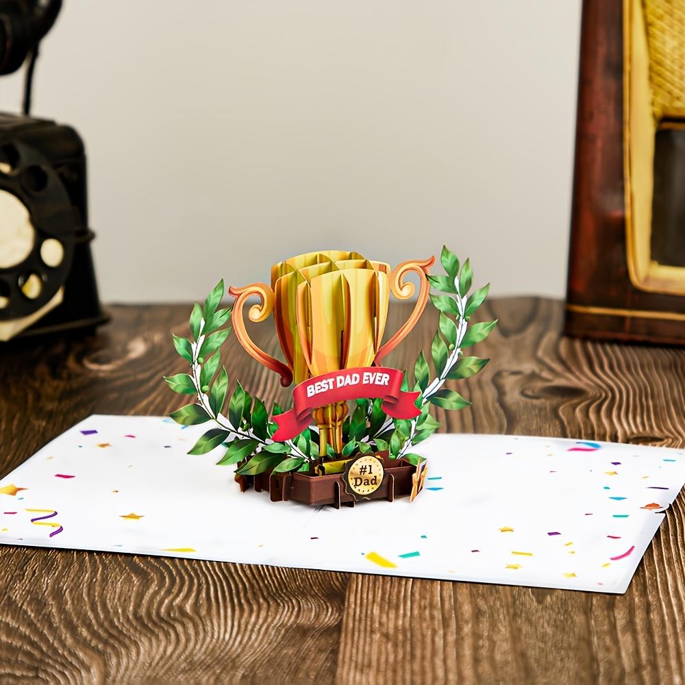 1pcs Father's Day Trophy Pop Up Card, The Best 3D Dad Trophy Card, Father's Day Card, Is The Perfect Handmade Gift for Dad
