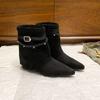 Retro suede pointed pile boots women's autumn and winter fashion sense short boots belt buckle trouser tube fashion boots removable