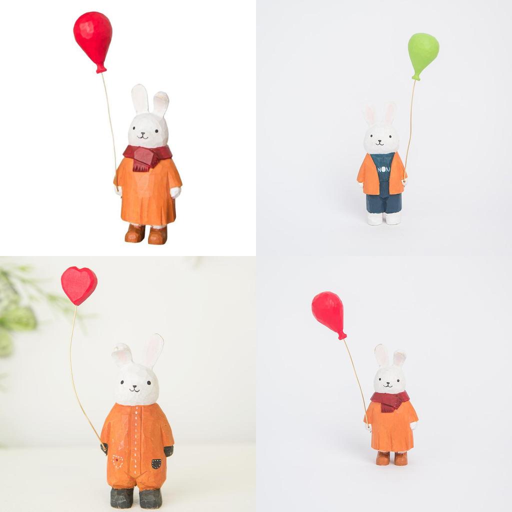 Modern Minimalist Wooden Bunny Decor With Balloon Figurine For Home Office And Gift Giving