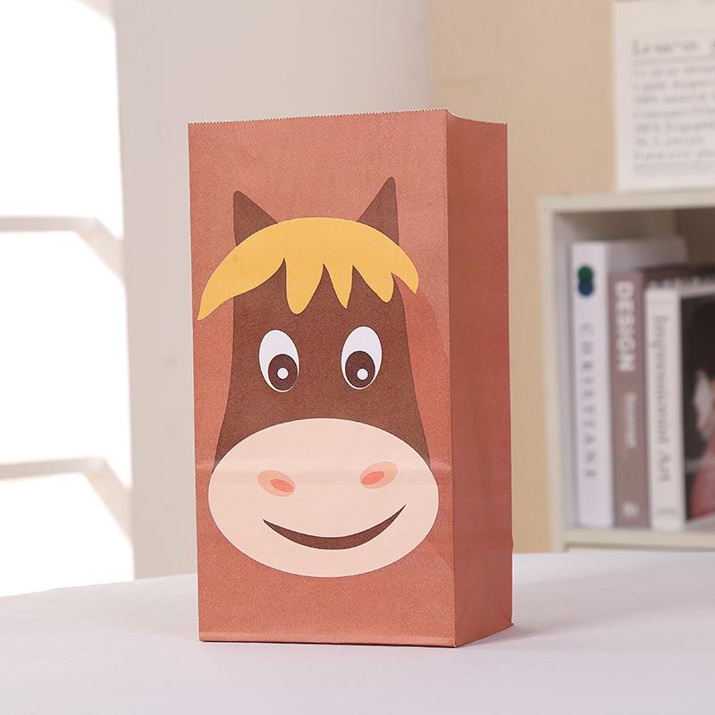 12pcs Farm Animal Cow Sheep Pig Gift Bag Children's Birthday Anniversary Paper Bags With Sticker Candy Biscuit Bag Party Supply
