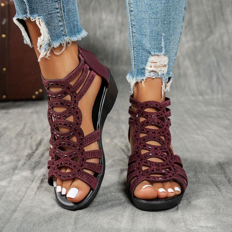 Elegant Women'S Sandals with Rhinestone Embellishments, Open-Toe Ankle Strap, Lightweight Comfortable Summer Shoes In Black & Beige