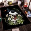 Bird and Floral Print Carpet with Black Background and Daisies Design Suitable for use as an anti-slip for living room bedroom sofas