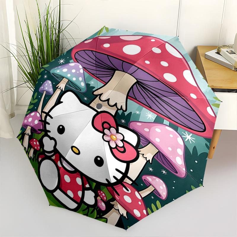

1pc Hello Kitty Mushroom Automatic Opening/Closing Umbrella - Portable Three-Fold Design with 8-Bone Iron Frame, Outdoor, Gift for Fans, Travelers, Ev