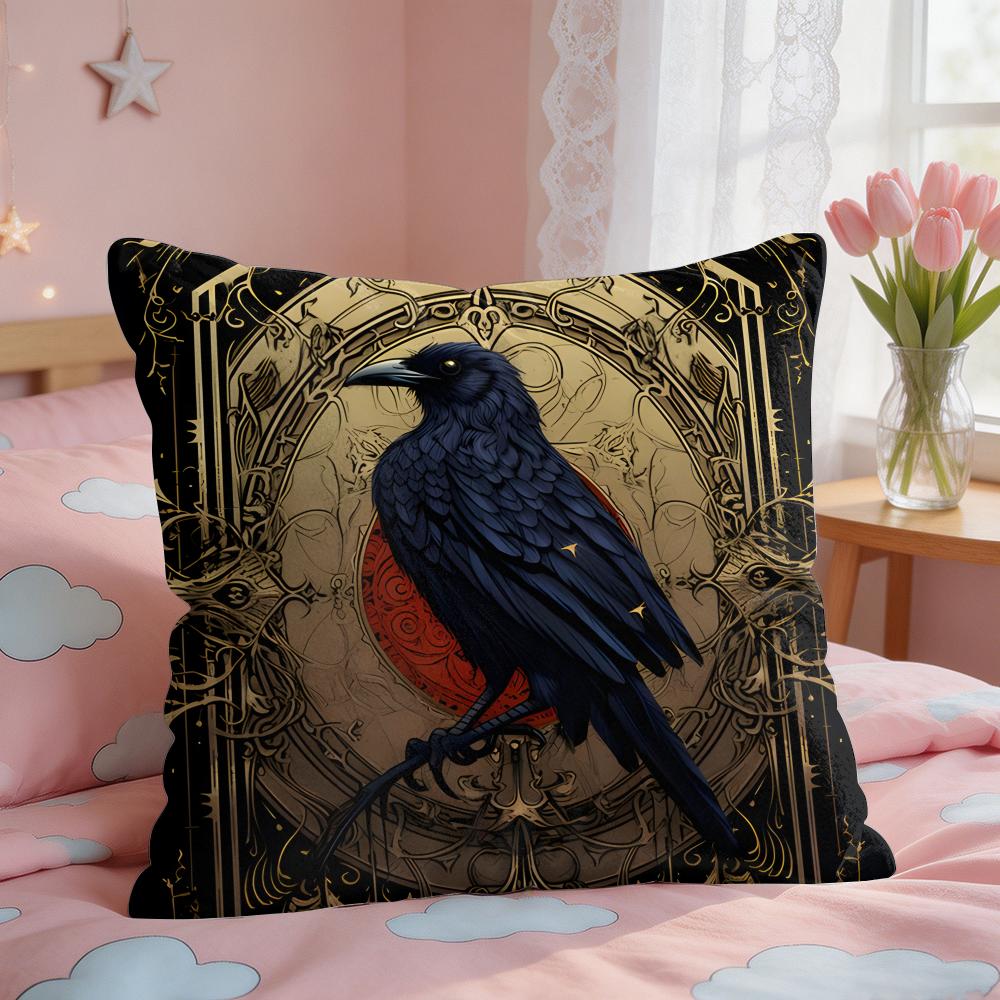 Vintage Black Crow Cushion Cover Square Short Plush Pillow Case Living Room Sofa Home Decor Funda X