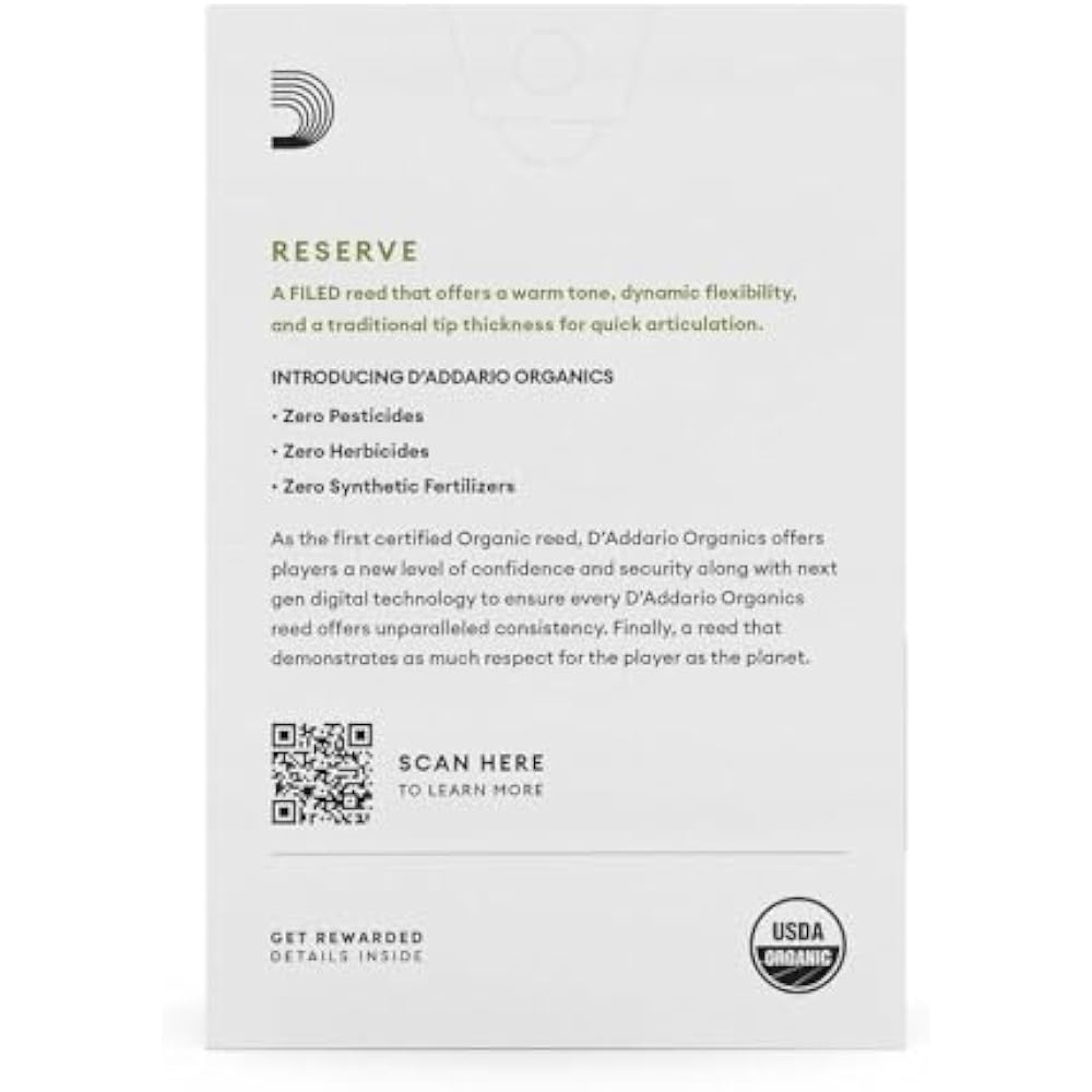 D'Addario WoodWinds Daddario Reed for Alto Saxophone USDA Organic Certified RESERVE ODJR1035 [Har...
