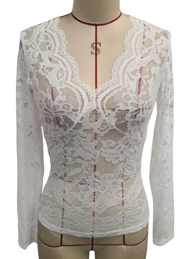 V Neck Fan Trim Single Layer Lace Long Sleeve T Shirt Slim Flattering Women Fashion Daily Basic Office Lady Casual Slim Fit Ladies Elegant Top