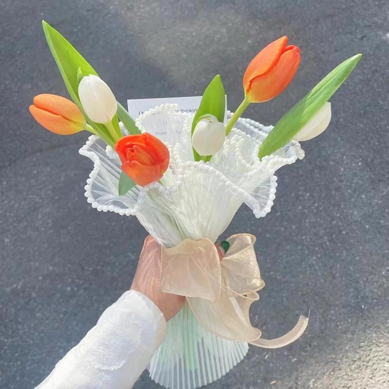 Corrugated Packaging for Bouquets with Pearls Mother's Valentine's Day Flowers Packaging Wave Edge Bouquet Gift Wedding Supplies