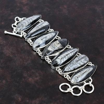 Orthoceras Fossil Bracelet Genuine Gemstone Jewelry 925 Sterling Silver Bracelet Adjustable Chain Bracelet Handmade Bracelet Engagement Gift