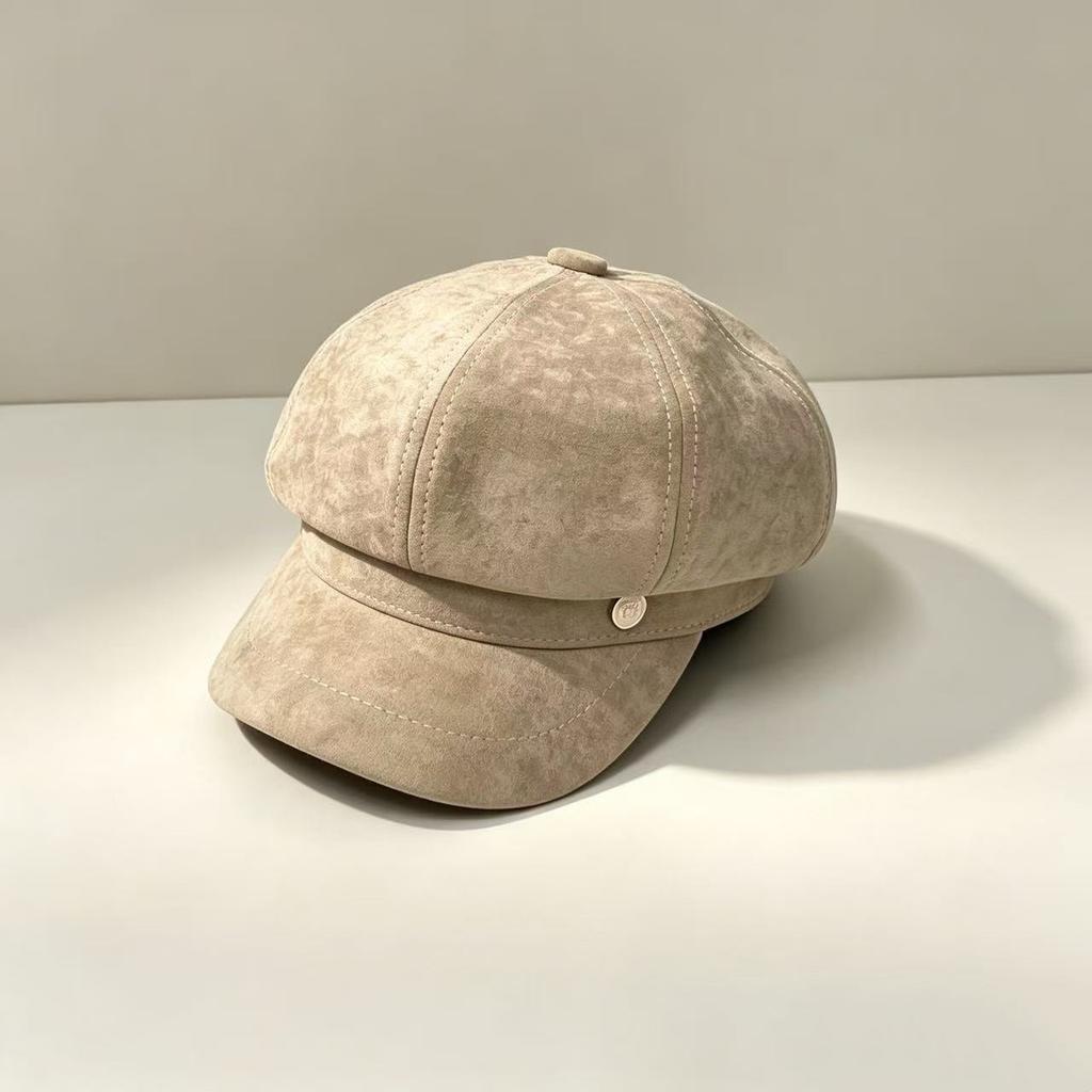 Retro metal bow Bere octagonal hat female autumn and winter face small short brim newsboy hat temperament versatile painter hat