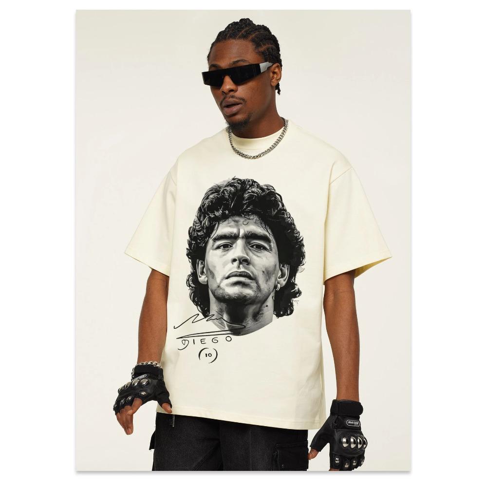Maradona Star Printed Short-sleeved T-shirt Men's American Fashion Brand Loose Round Neck Pure Cotton Casual High-quality Tee