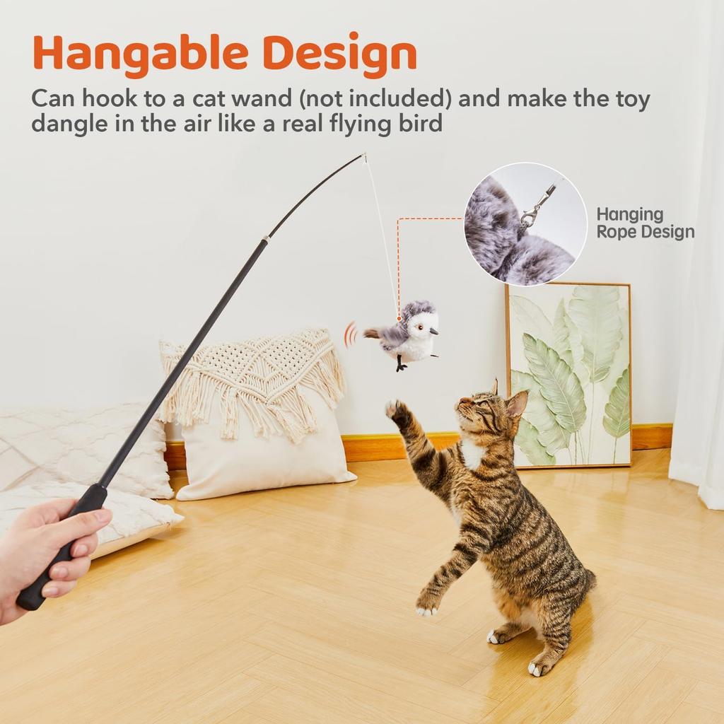 Cat Toys Flapping Bird (No Flying), Lifelike Sandpiper Chirp Tweet, Rechargeable Touch Activated Kitten Toy Interactive Cat Exercise Toys for All Bree