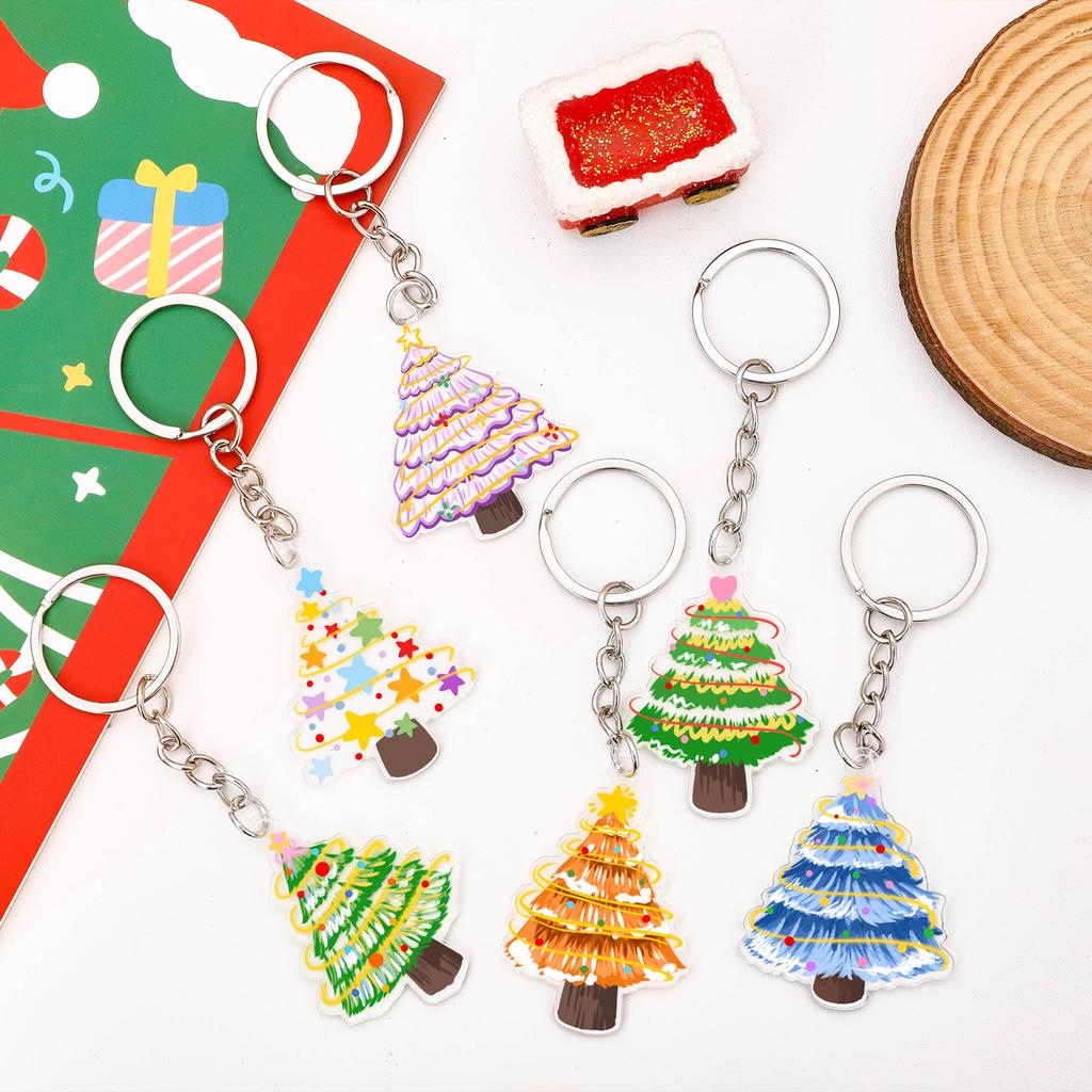 Acrylic Christmas Tree Keychain Charm Student Bag Handbag Decoration Christmas Key Chain Hanging Pendant Xmas New Years Gift 2D