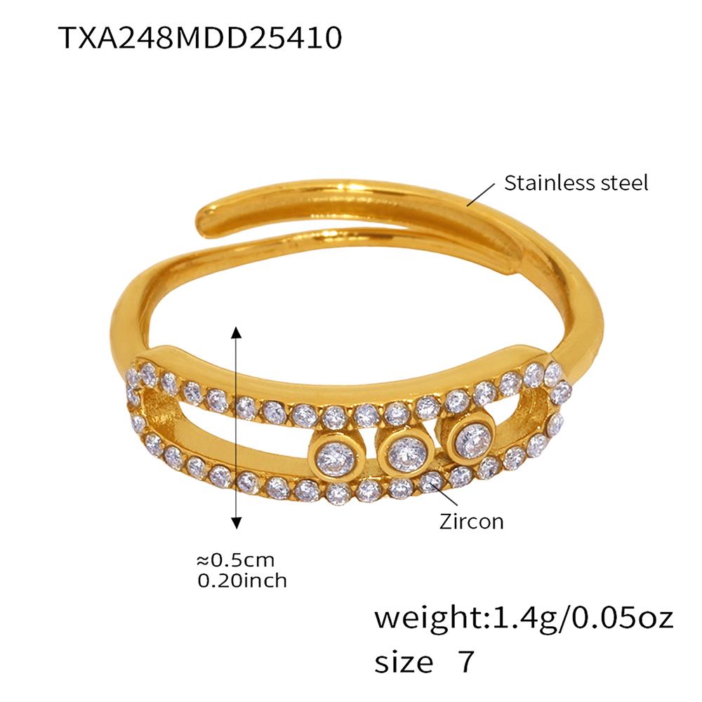 Chain Necklace Matching Ring In Stainless Steel 18k Gold Plated With Movable Zircon Pendant Necklaces Adjustable Rings For Women